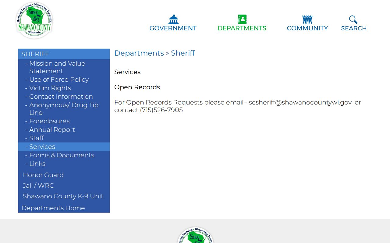 Shawano County Sheriff open records channel for arrest lookup