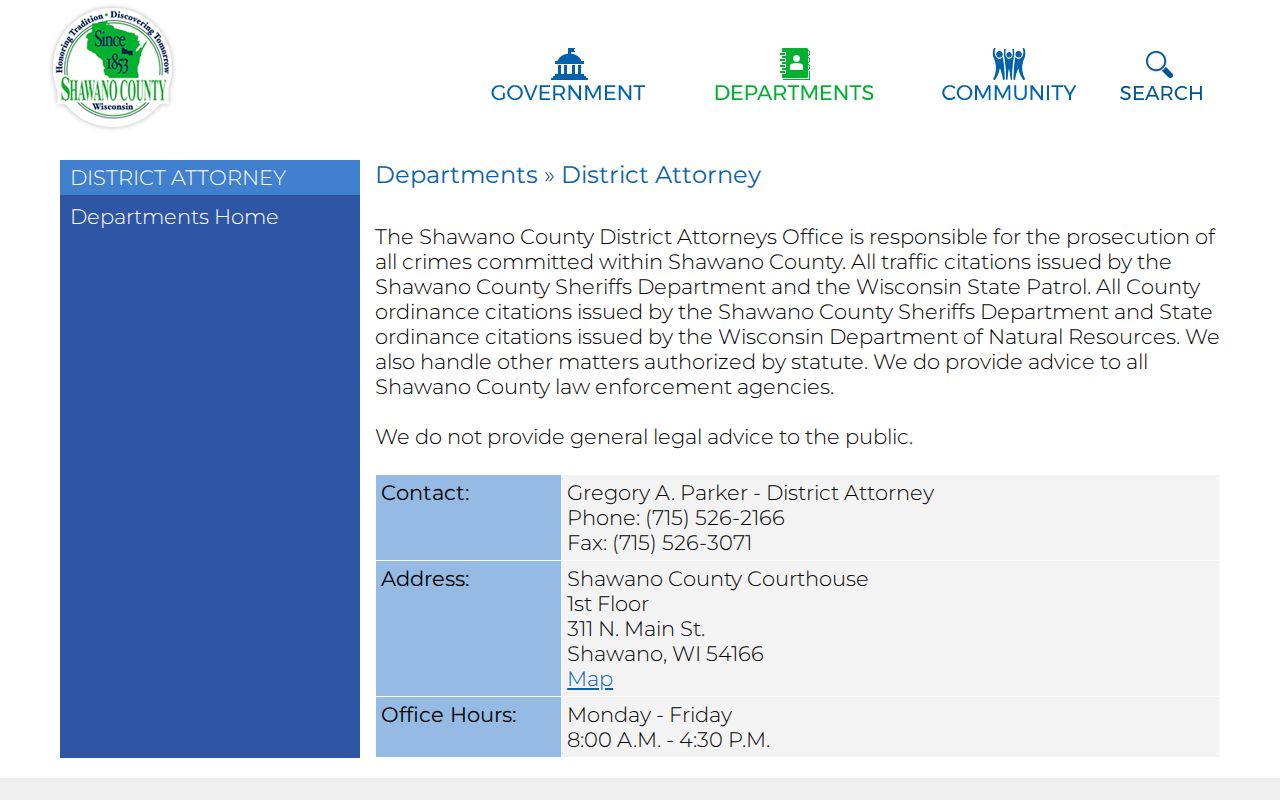 Shawano County District Attorney criminal court cases page