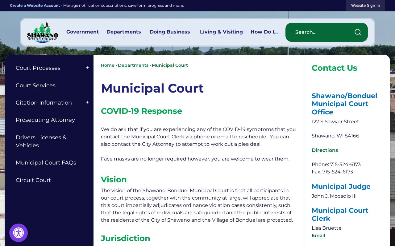 Shawano Bonduel municipal court boundary for criminal court cases