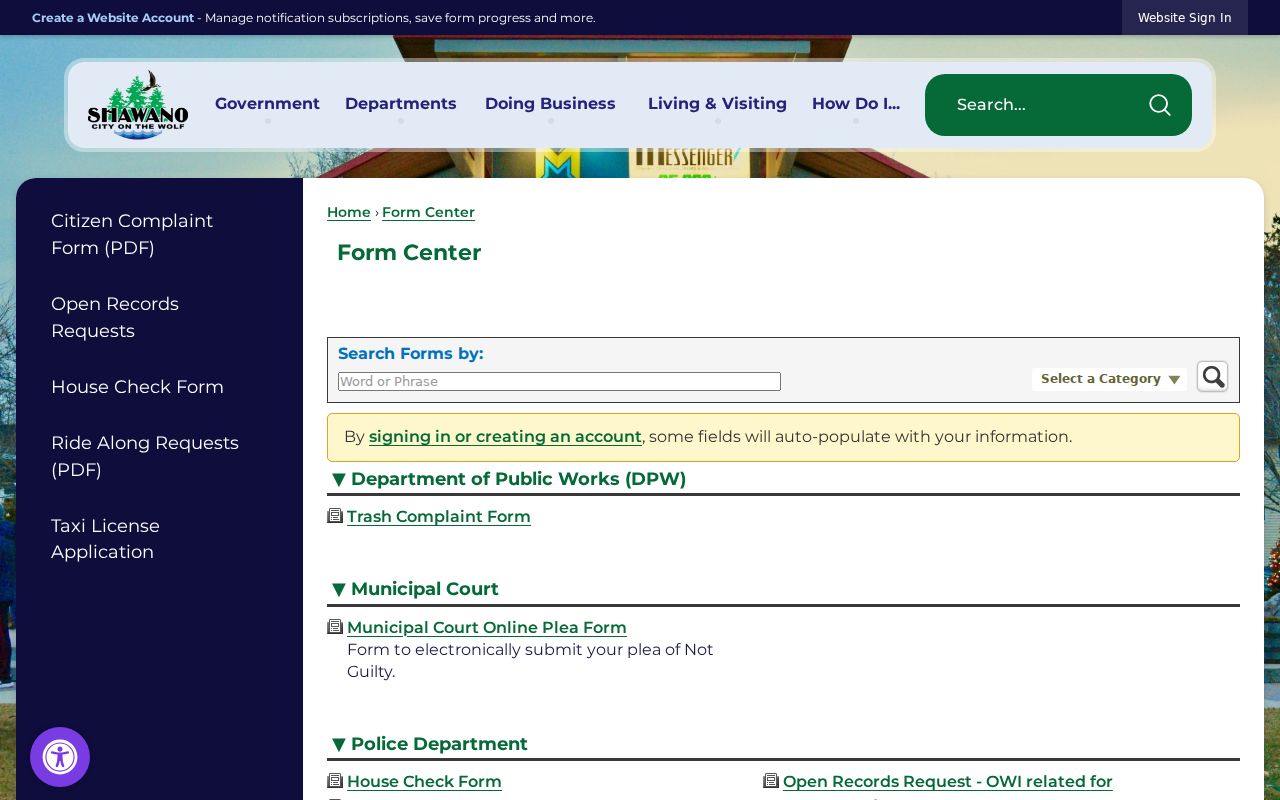 Shawano criminal records city forms center