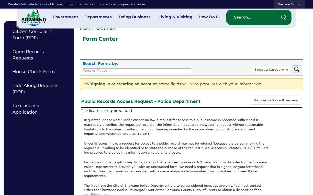 Shawano criminal records police request form