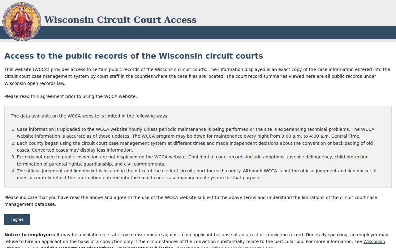 Shawano County criminal court record search on Wisconsin Circuit Court Access