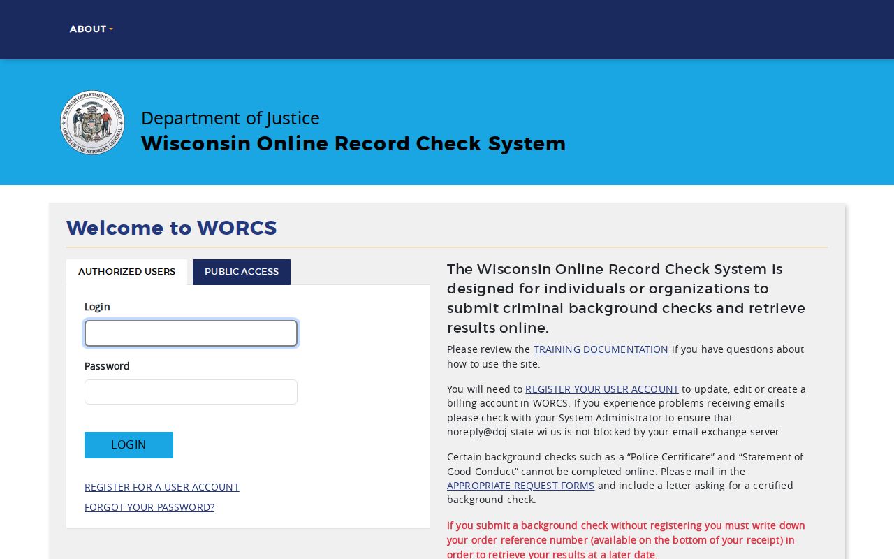 Shawano County criminal history request through Wisconsin WORCS